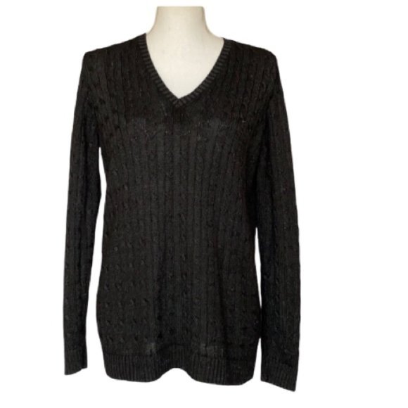 Ralph Lauren Black Lacquered Cable Knit Sweater size L - Picture 1 of 11